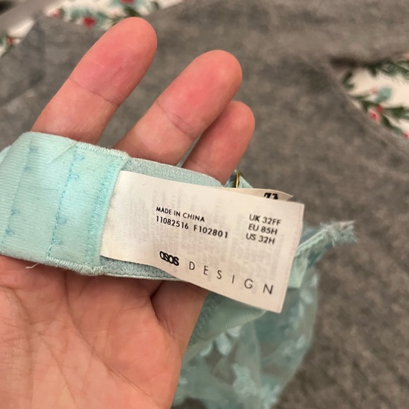 ASOS blue floral embroidery lace bra size US 32H soft cup underwire like new - Picture 2 of 3